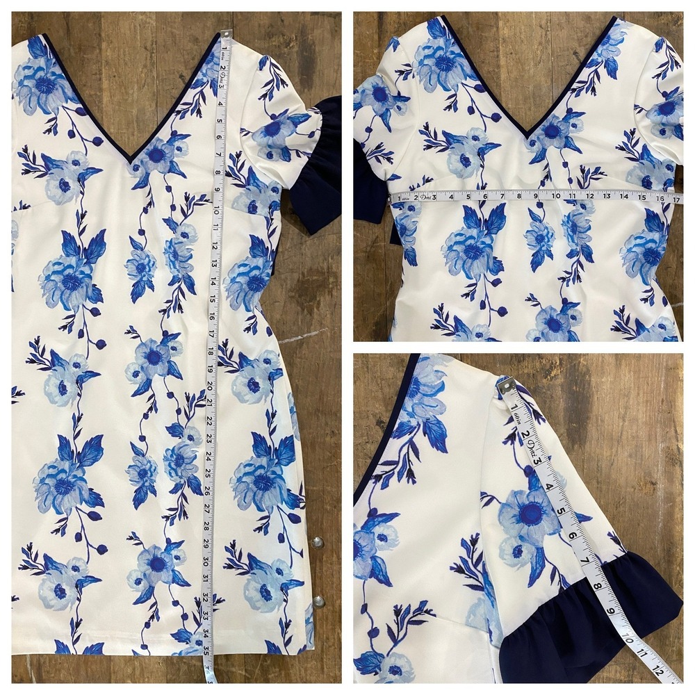 Camilyn Beth Spring Floral Mini Dress White Blue Ruffle Sleeve V Neck  Size 6 M - Picture 9 of 9